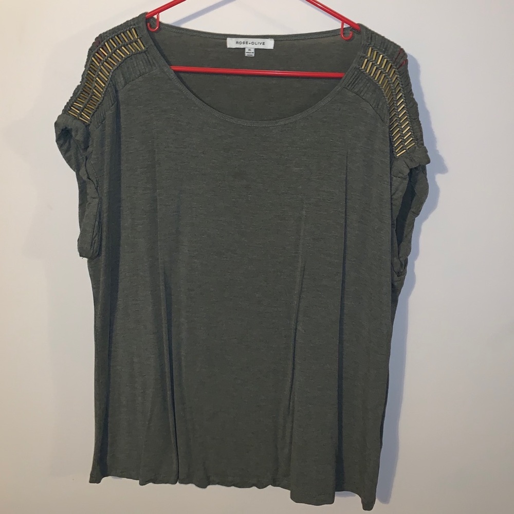 Olive Drab Cotton Tee with Detailed Sleeve
